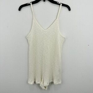 Roxy‎ Ribbed Romper Cream Sleeveless V-Neck Adjustable Straps Beach Casual Small